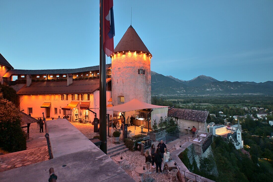  Evening at Bled Castle above Lake Bled, Julian Alps, Slovenia 