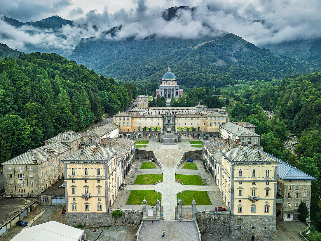  Site of the pilgrimage church of Oropa in the Valais mountains, UNESCO World Heritage Site Sacri Monti, Biella, Alpi Biellesi, Valais Alps, Piedmont, Italy 