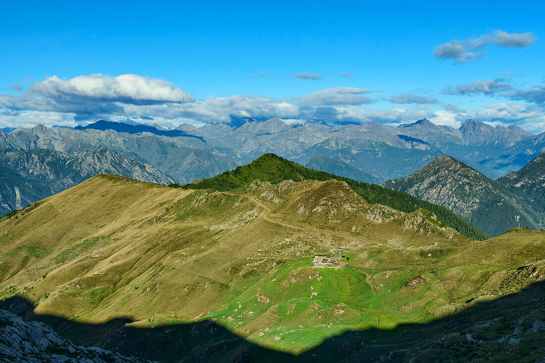  View of Alpe Bechera from Mombarone, Colma di Mombarone, GTA, Grande Traversée des Alpes, Biella, Alpi Biellesi, Valais Alps, Piedmont, Italy 