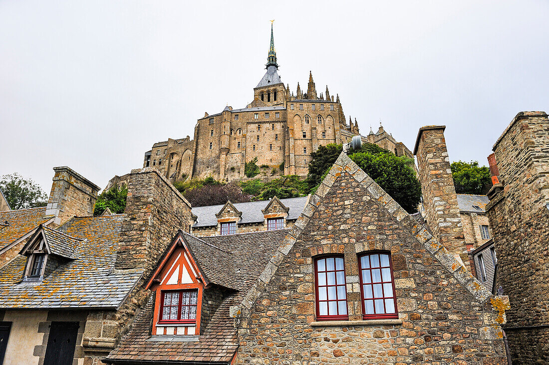 view of the abbey from the ramparts of Mont-Saint-Michel, Manche department, Normandy region, France, Europe