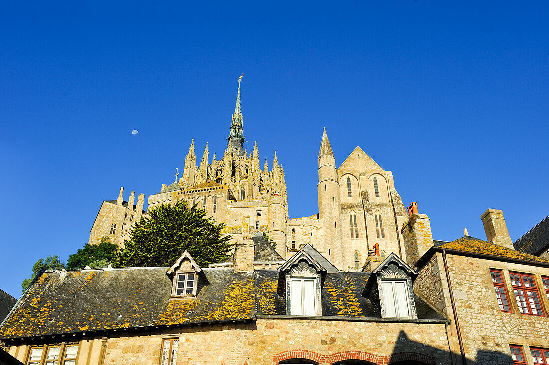 view of the abbey from the ramparts of Mont-Saint-Michel, Manche department, Normandy region, France, Europe