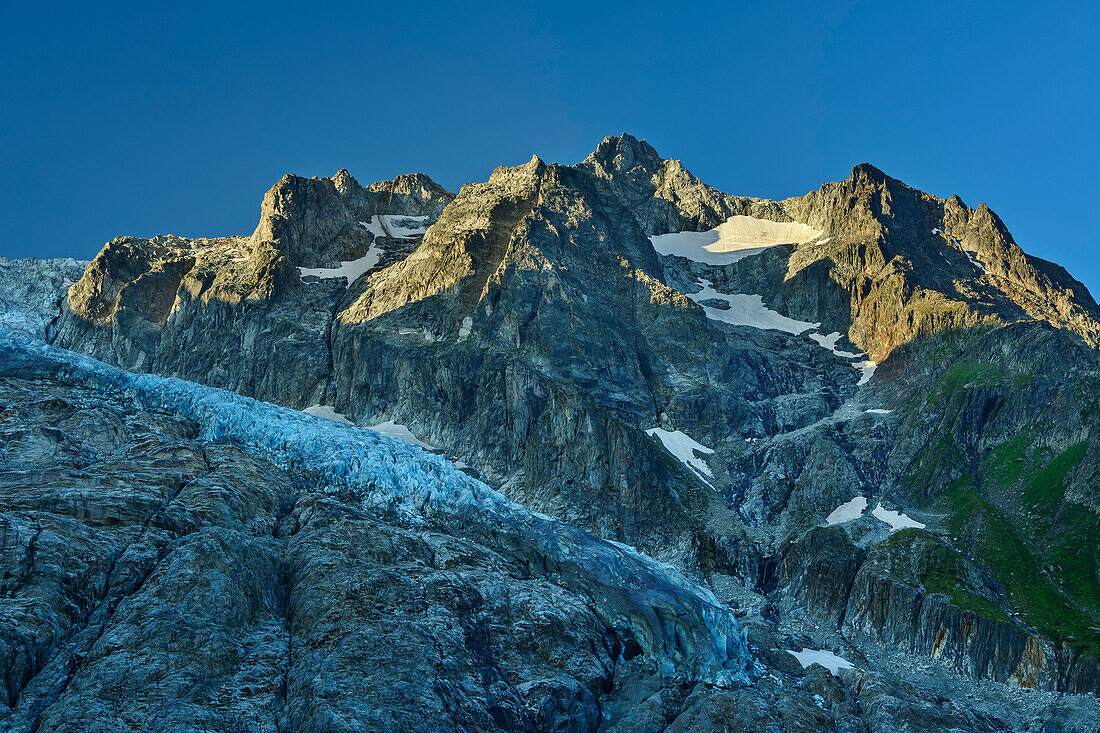 Gletscherstirn des Glacier du Trient mit Aiguille du Tour, Tour du Mont Blanc, Mont-Blanc-Gruppe, Grajische Alpen, Wallis, Schweiz