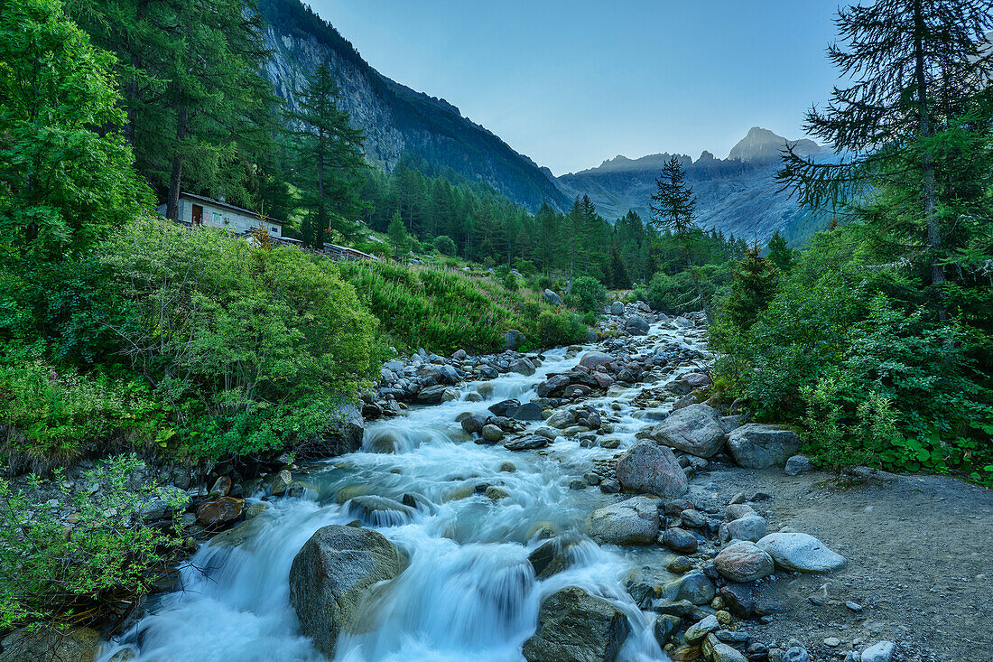  Mountain stream Trient flows through the Vallée du Trient, Tour du Mont Blanc, Mont Blanc group, Graian Alps, Valais, Switzerland 