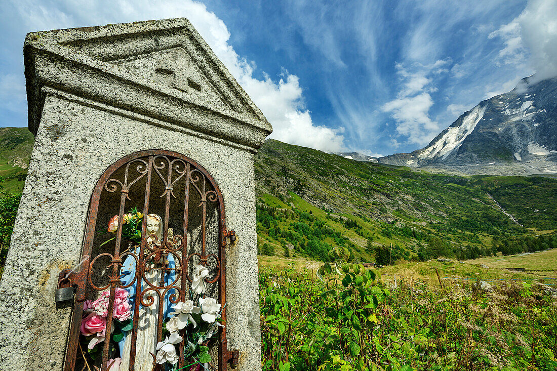  Marian shrine at the Refuge du Miage, Tour du Mont Blanc, Mont Blanc group, Graian Alps, Haute-Savoie, Upper Savoy, France 