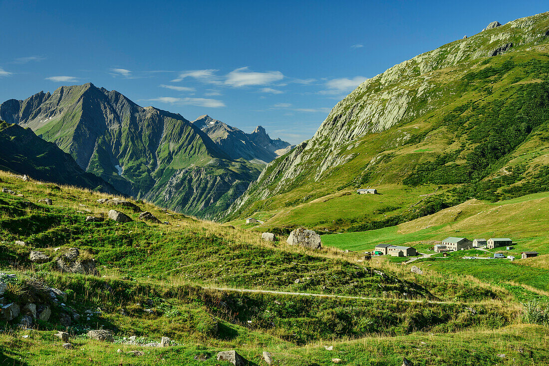  Alpine pasture building of La Ville des Glaciers in the Val des Glaciers, Tour du Mont Blanc, Mont Blanc Group, Graian Alps, Haute-Savoie, Upper Savoy, France 