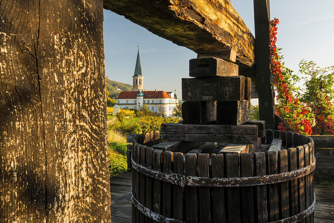  old wine press, Gumpoldskirchen Castle, St. Michael&#39;s Church, Lower Austria, Austria 