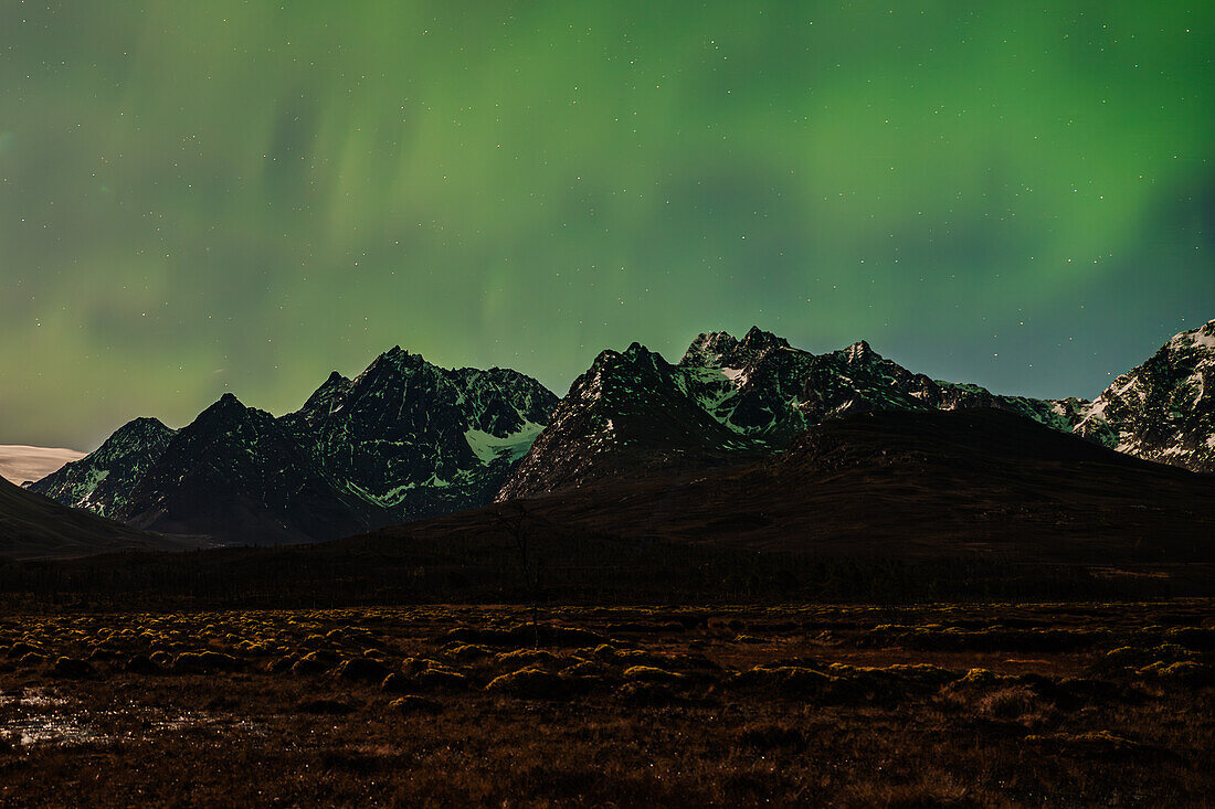 Norwegen, Polarlicht über den Lyngenalpen