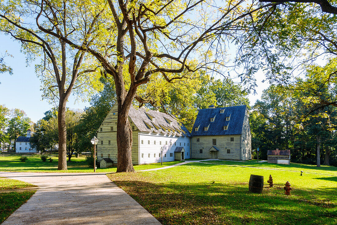 Ephrata Cloister with Saron (Sister's House) and The Saal (Meetinghouse) as well as Saron Bake Oven in Ephrata in Pennsylvania Dutch Country, Lancaster County, Pennsylvania, USA