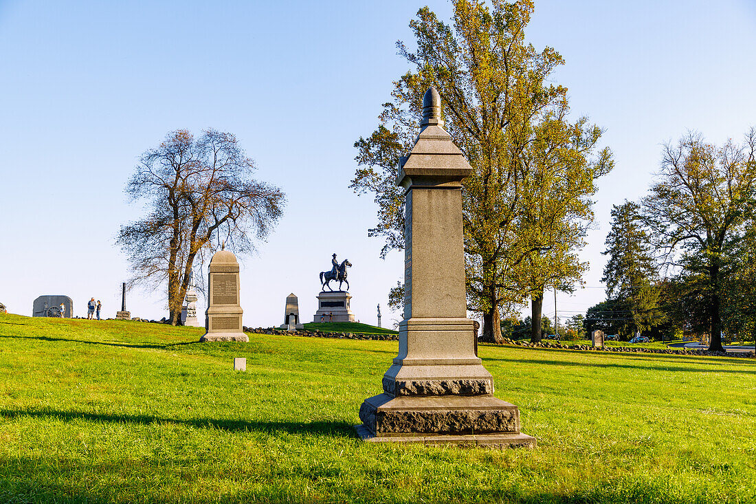  Memorials to the fallen soldiers of the American Civil War on East Cemetery Hill in Gettysburg National Military Park in Gettysburg, Adams County, Pennsylvania, USA 