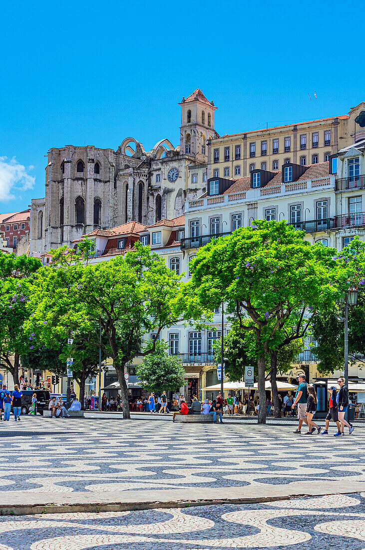  City views of streets in Lisbon near the Estatua Equestre de Dom Joao I, Portugal 