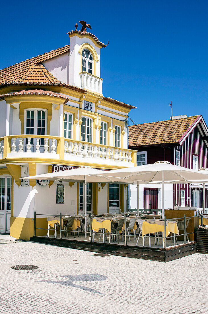  Colorful houses on Avereio Beach on the Costa Nova, Portugal 