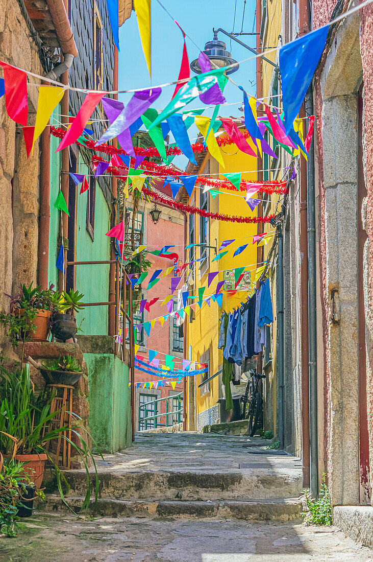  Views of the old town district of Ribeira in Porto, Portugal 