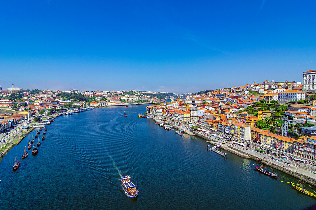  View from the Ponte Dom Luís I bridge on Porto, Portugal 