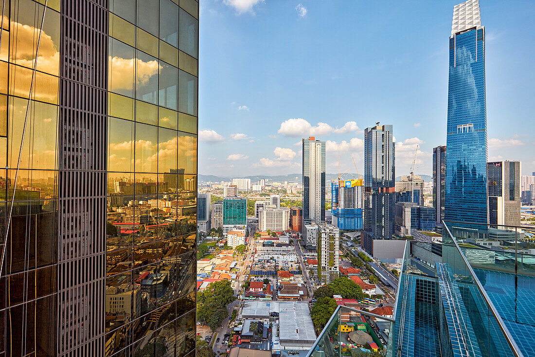 Aerial view of the Bukit Bintang district from a rooftop of a high-rise building. Kuala Lumpur, Malaysia.