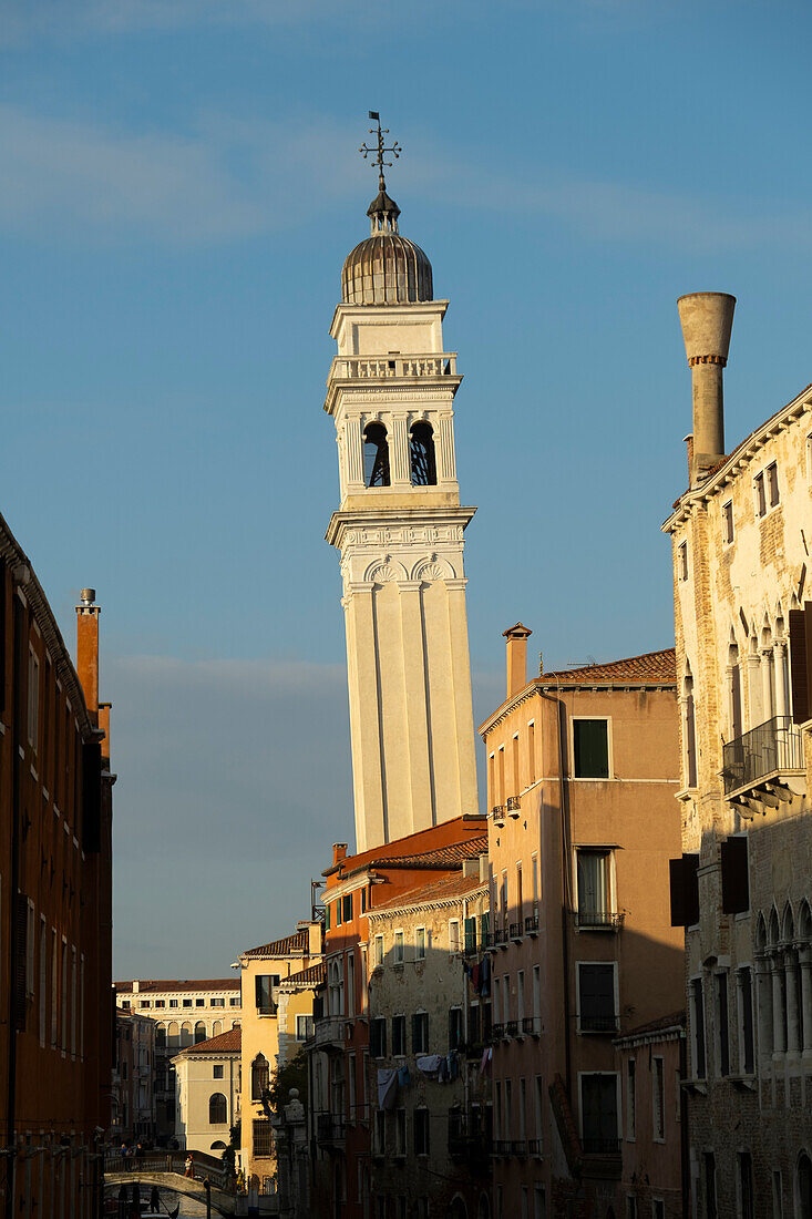 Leaning tower of the San Giorgio dei Greci church in Venice, Italy: