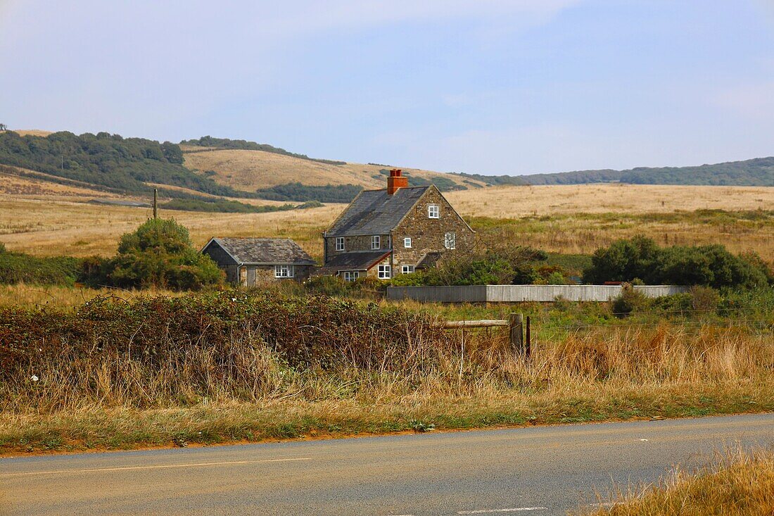 Bauernhaus und Landschaft auf der Insel Isle of White, England, Großbritannien