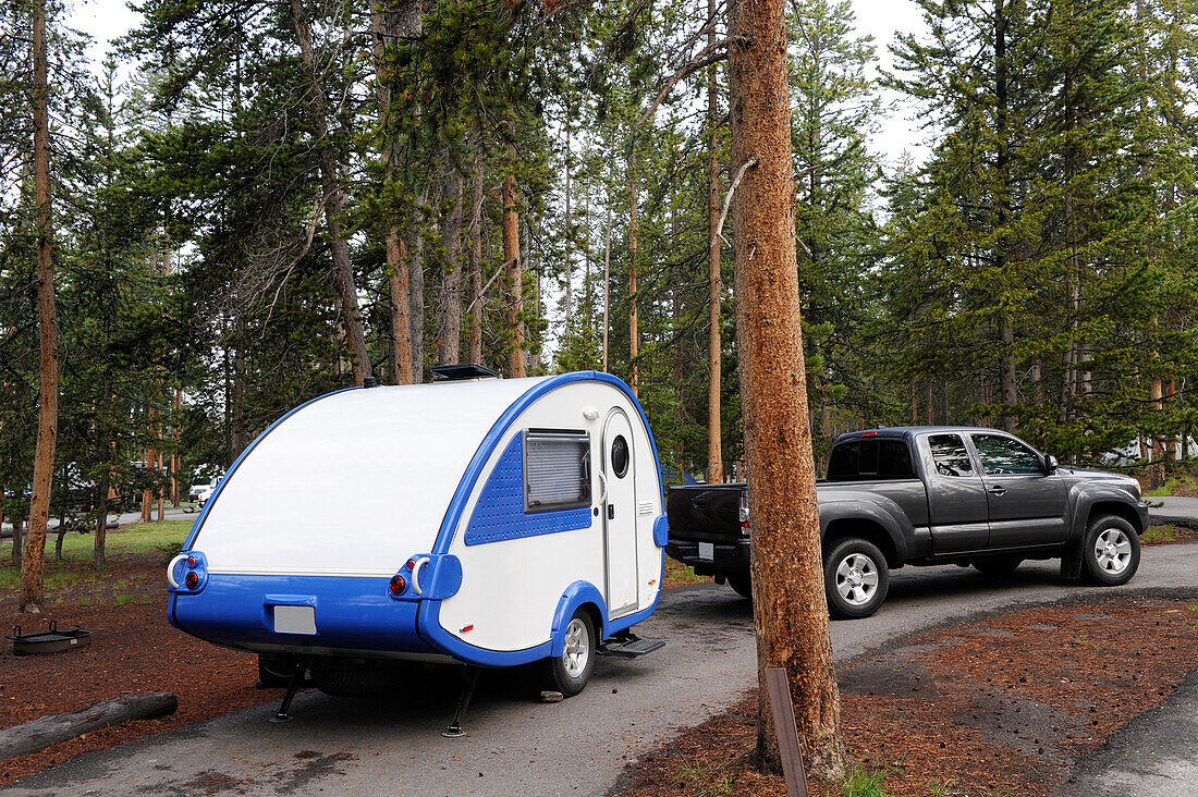  Teardrop camping trailer. Grand Canyon National Park, Arizona, USA 