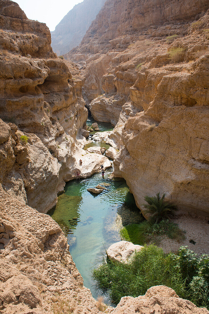 Wadi Shab, Canyon in der Nähe von Tiwi, Wilayat Sur, Sultanat Oman, Arabische Halbinsel, Naher Osten