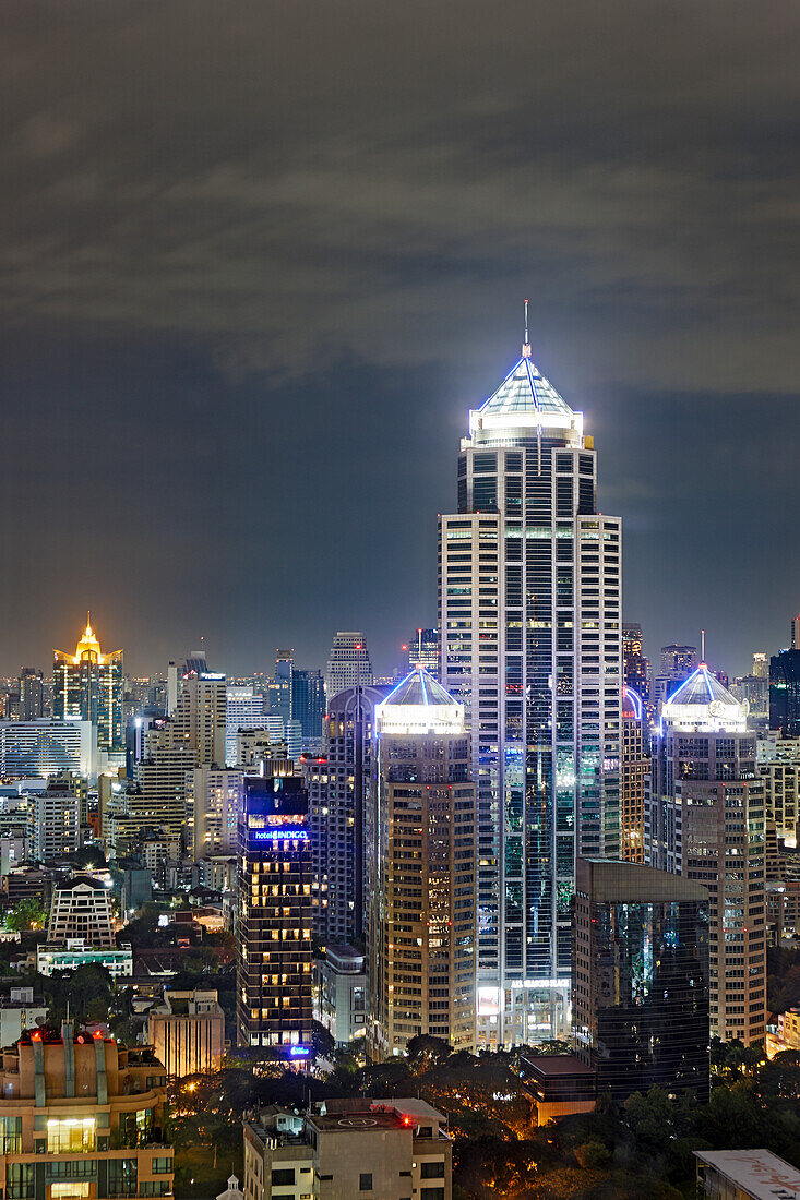 Aerial view of Bangkok city at night. Bangkok, Thailand.