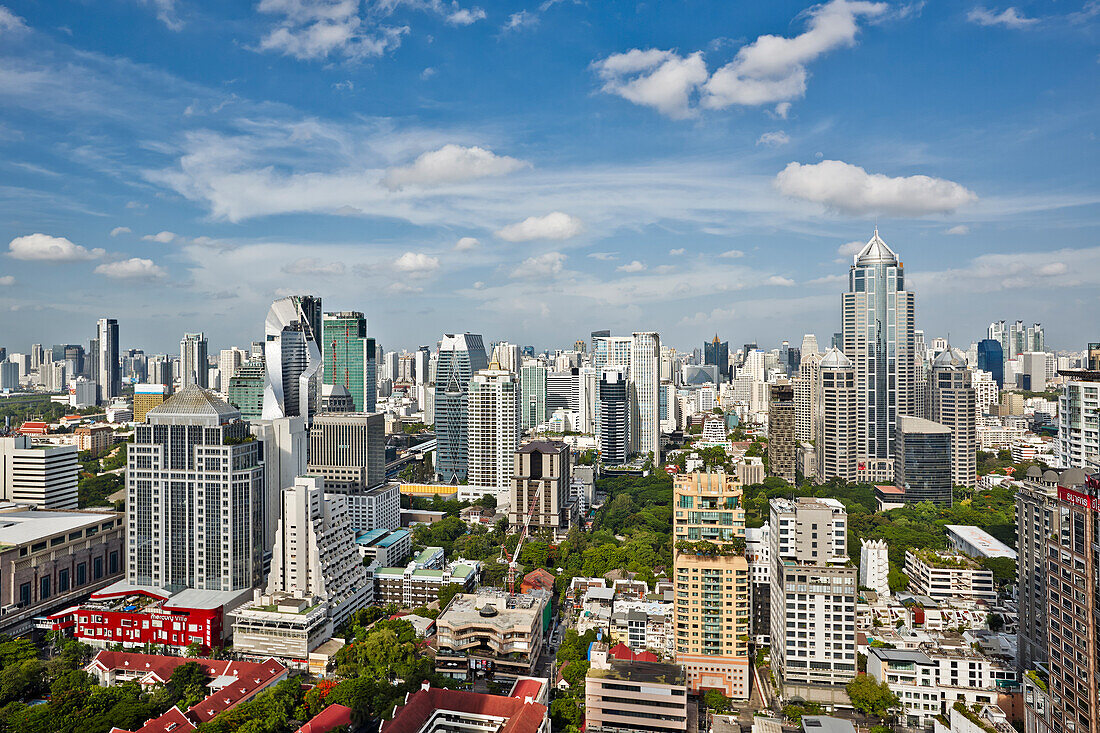 Aerial view of Bangkok city on a bright sunny day. Bangkok, Thailand.