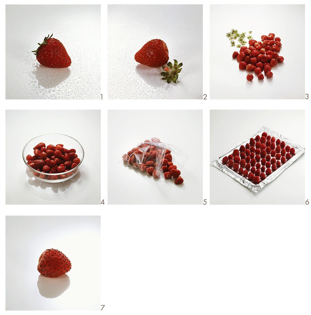 Vorbereiten & einfrieren von Erdbeeren