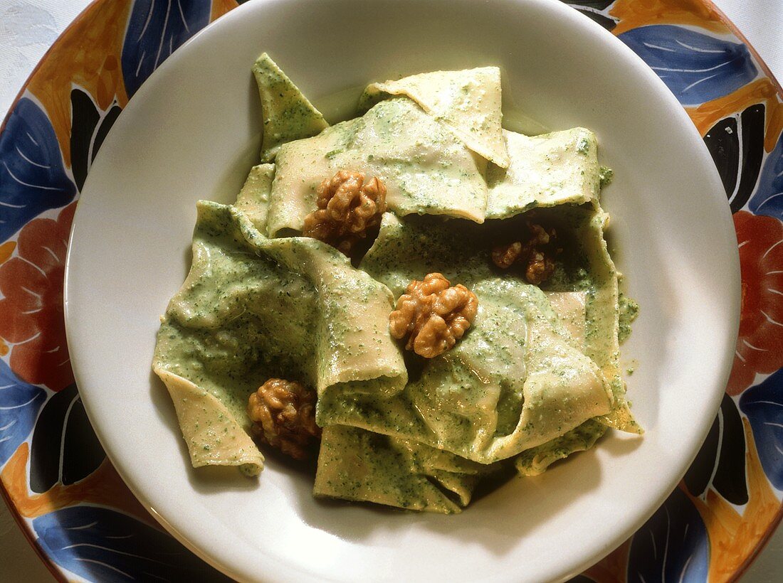 Pansooti (filled pasta triangles with nut sauce) Liguria, Italy