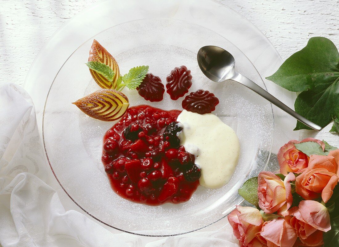 Red Fruit Pudding with Fruit Chocolates