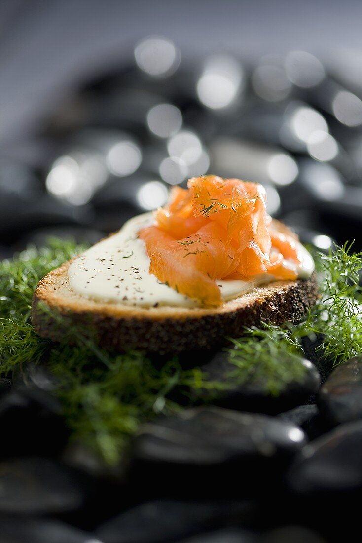 Sour cream and smoked salmon on wholemeal bread