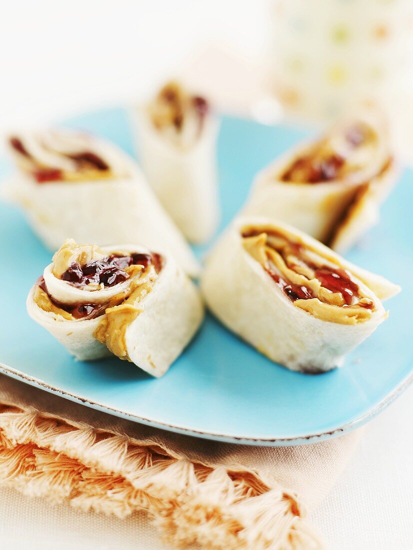 Tortilla rolls filled with peanut butter and jam