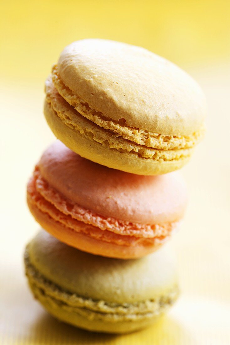 Pastel-coloured macarons (small French cakes), stacked