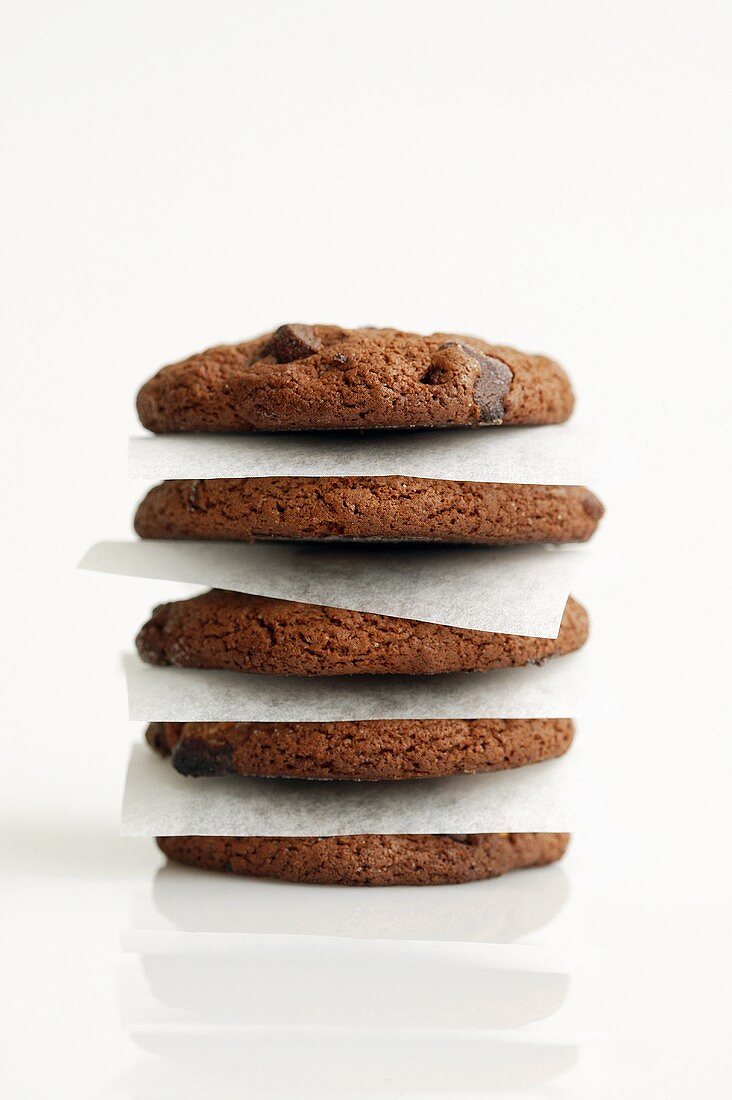 Chocolate chip cookies, stacked