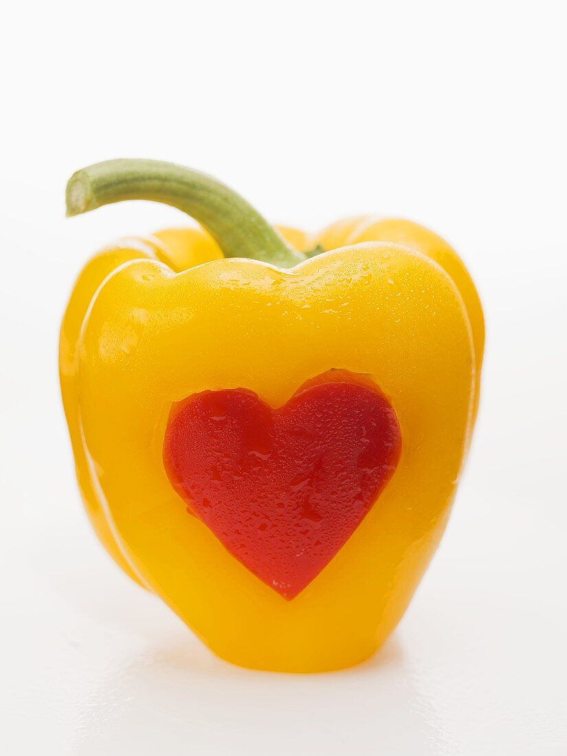 Yellow pepper with red heart