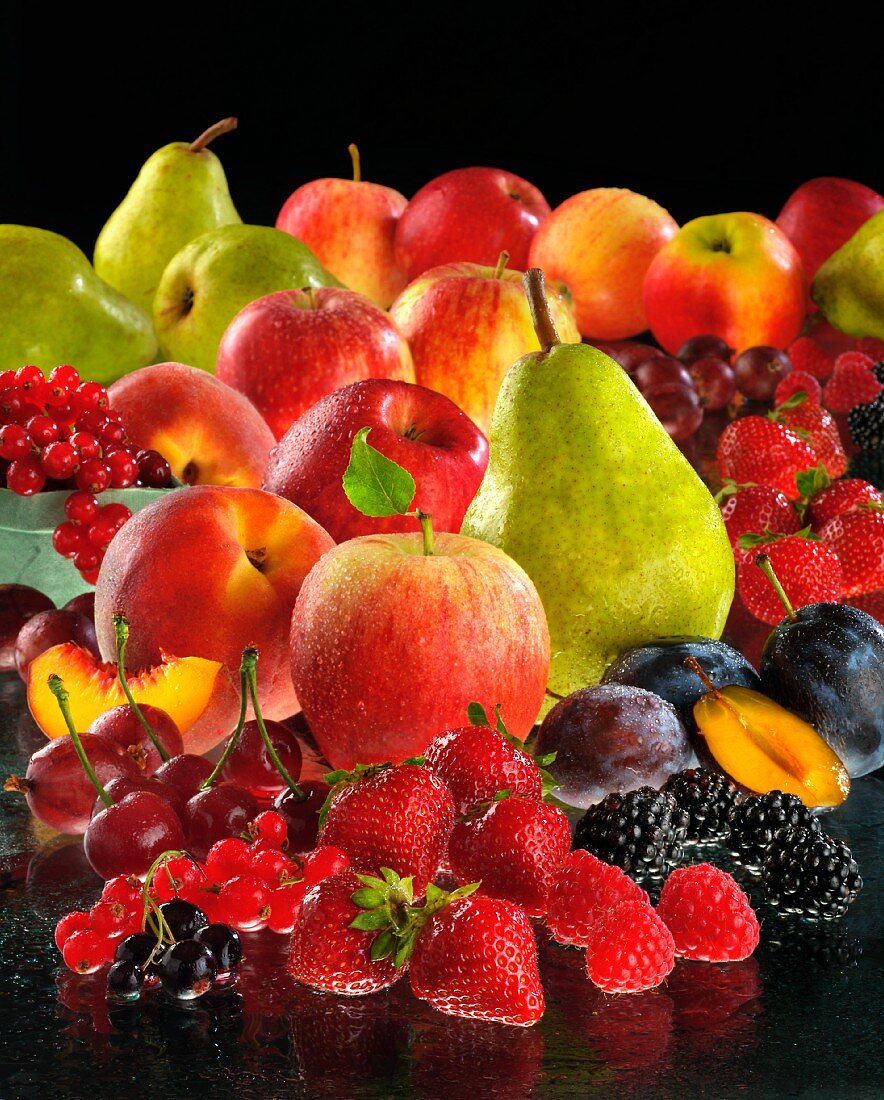 An arrangement of fruit and berries