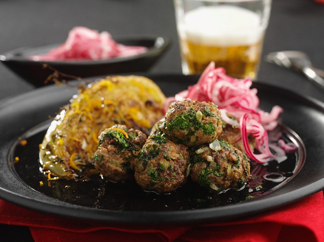 Meat balls with herbs and radish salad