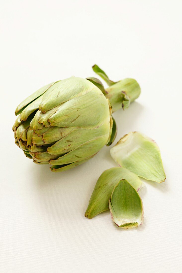 Artichokes with leaves torn off
