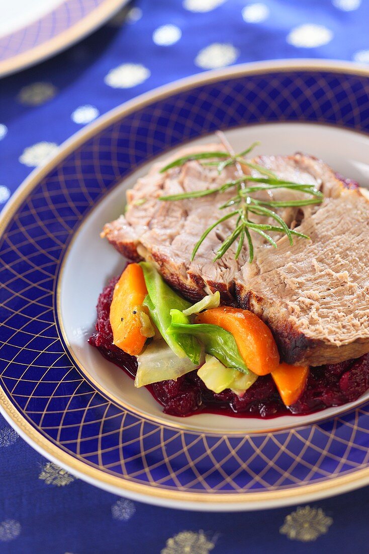 Pork with beetroot puree