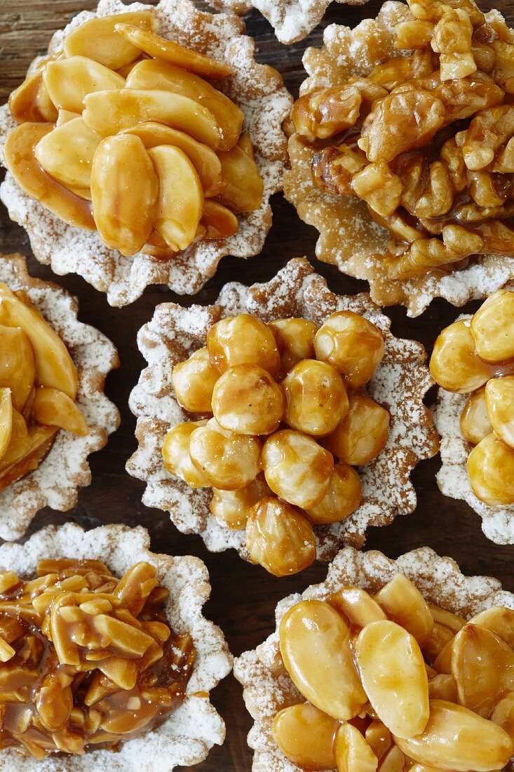Assorted varieties of nut tarts