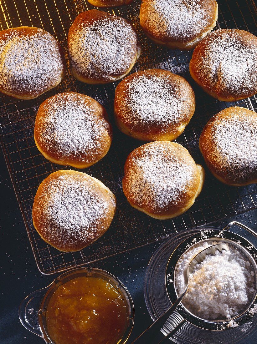 Carnival fritters; freshly-made on cake rack