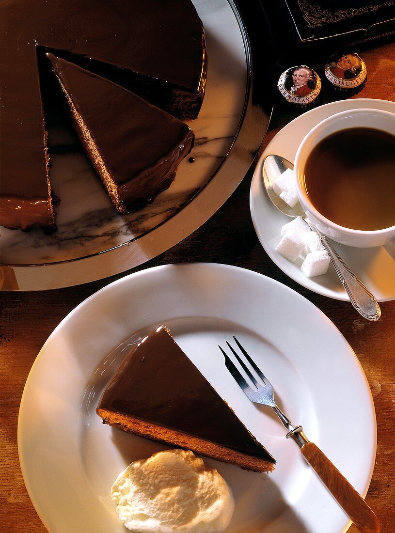 Sacher torte and a cup of coffee
