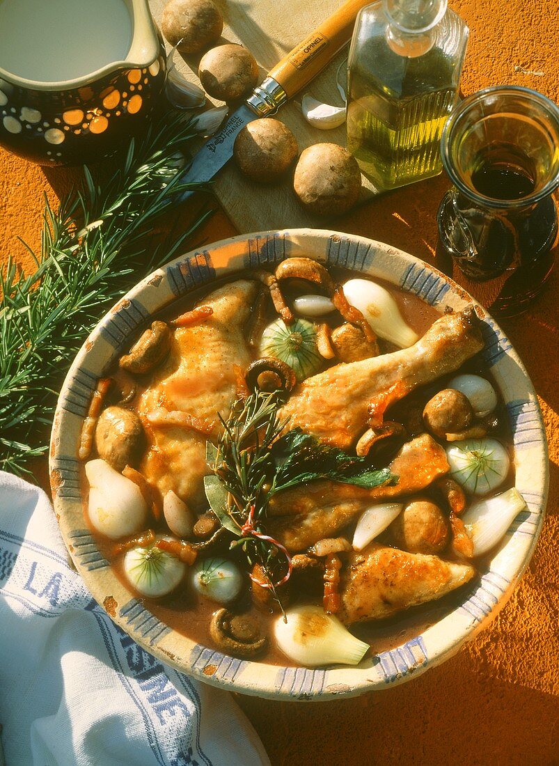 Coq au vin with Pearl Onions