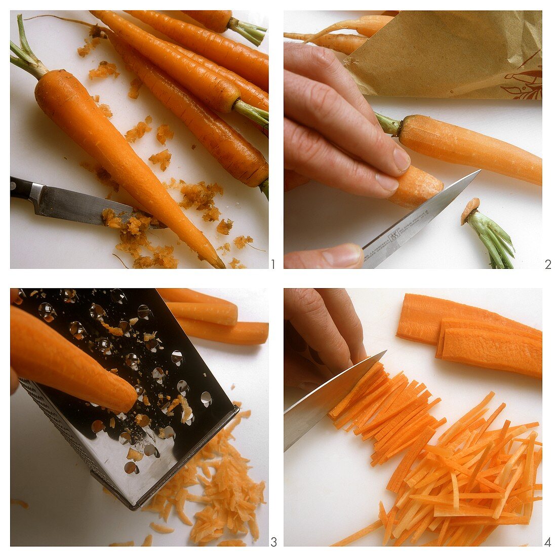 Cleaning, grating or slicing carrots