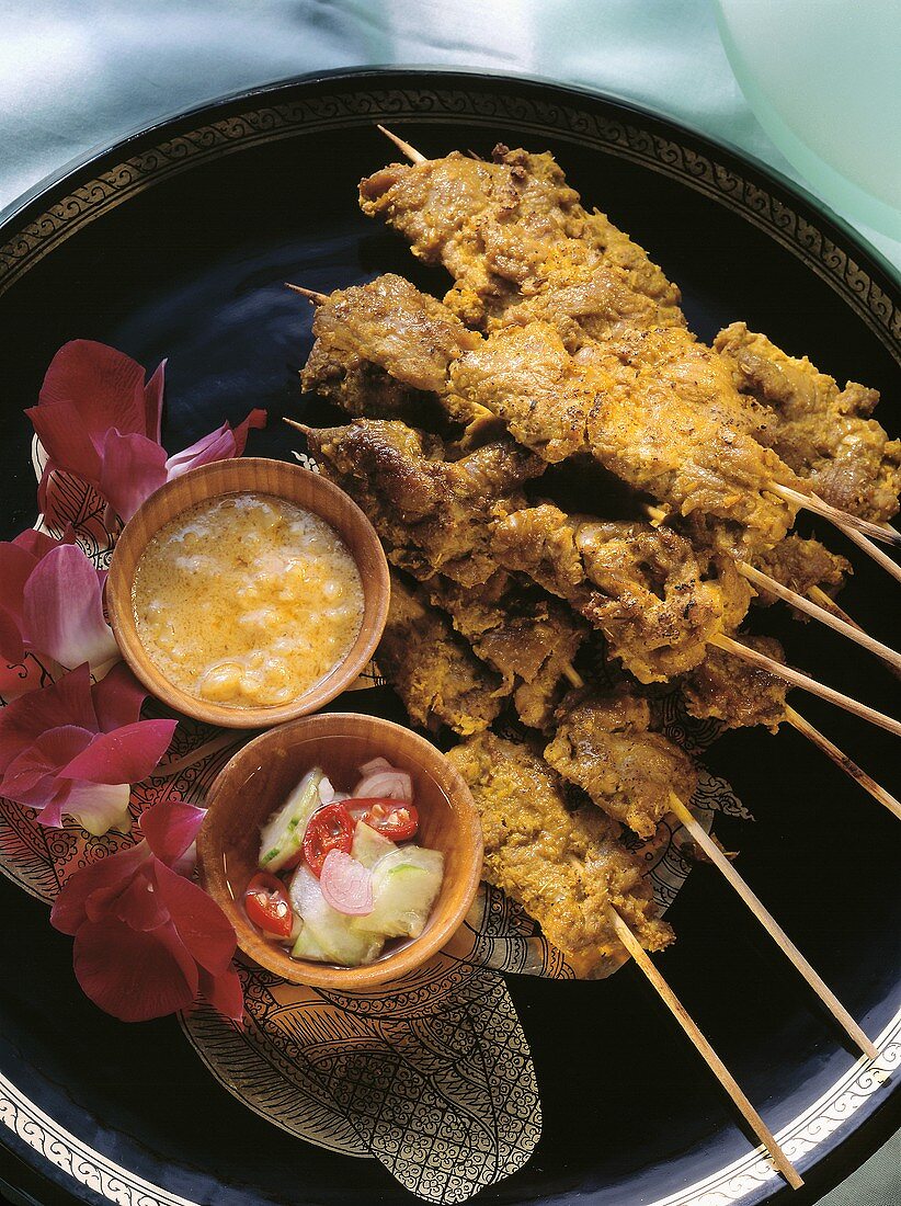 Skewered Meat with Peanut Sauce