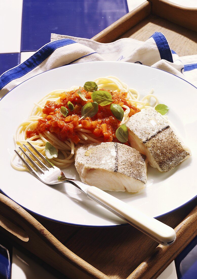 A dish of Haddock and Spaghetti