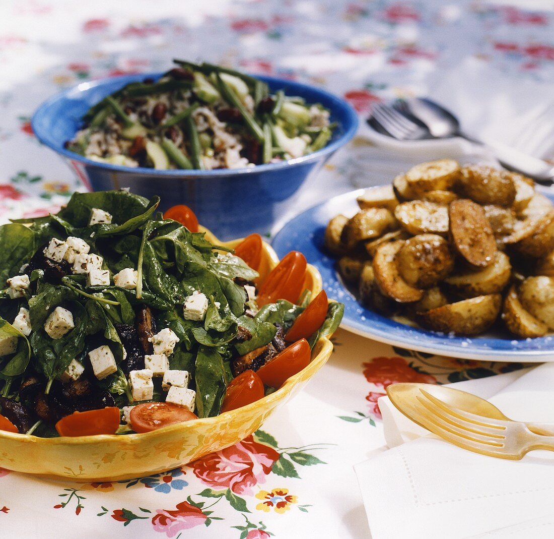 Three different salads for a barbecue