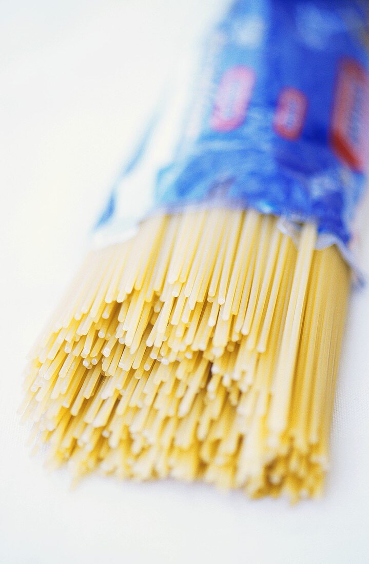 A packet of spaghetti, open