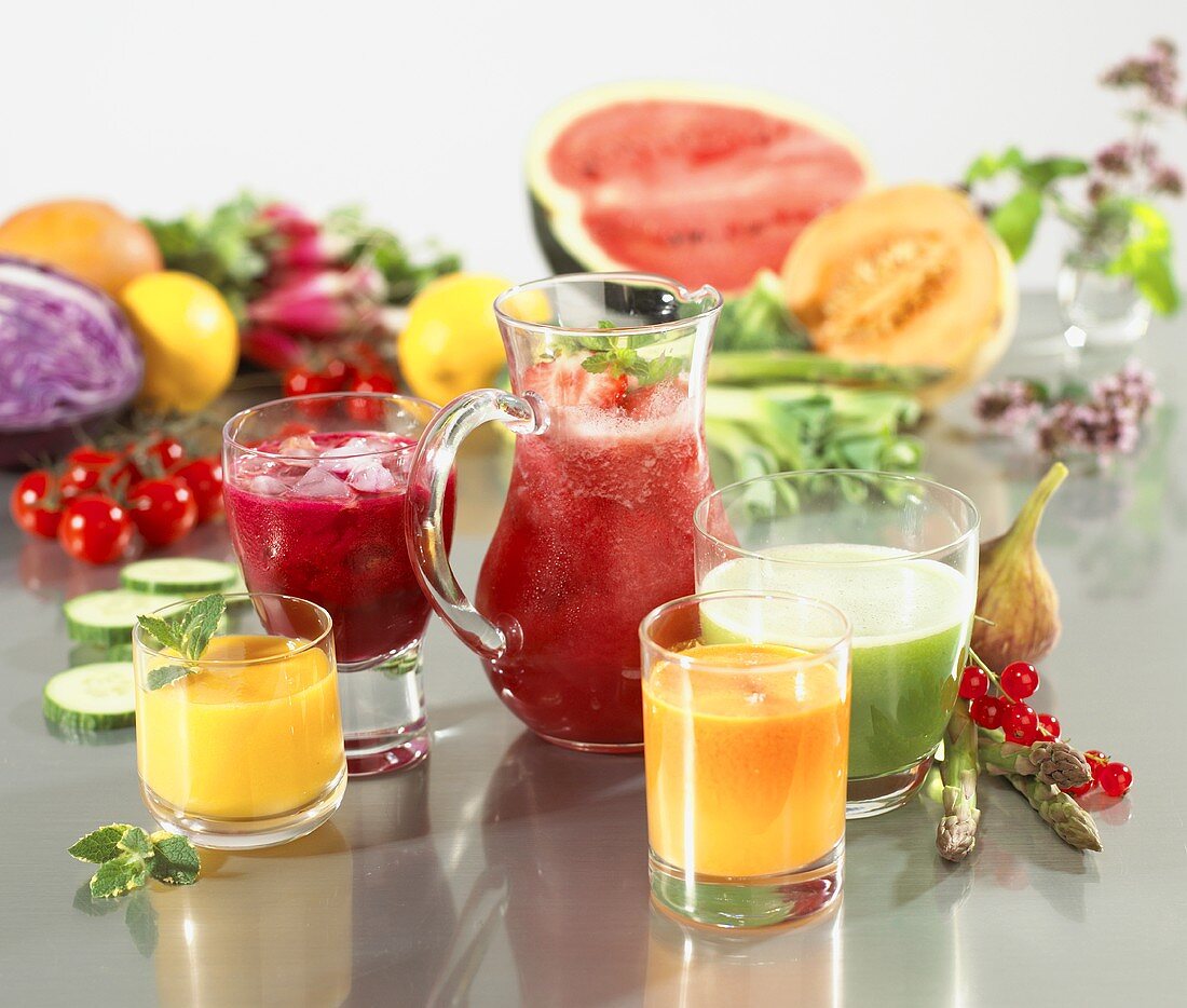 Various fruit and vegetable juices