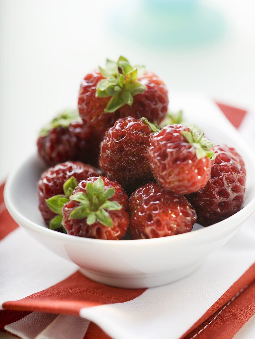 Strawberries in white bowl