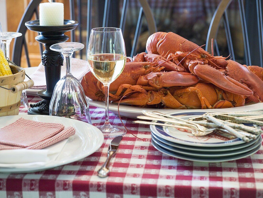 Laid table with lobster (USA)