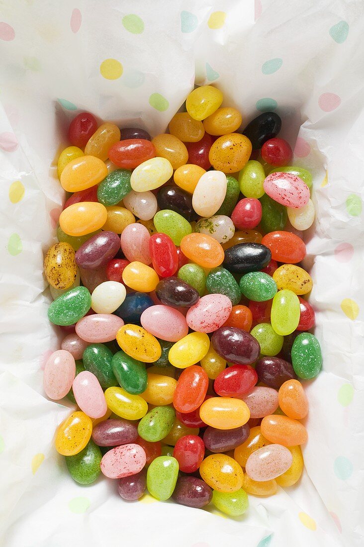 Many coloured jelly beans (overhead view)