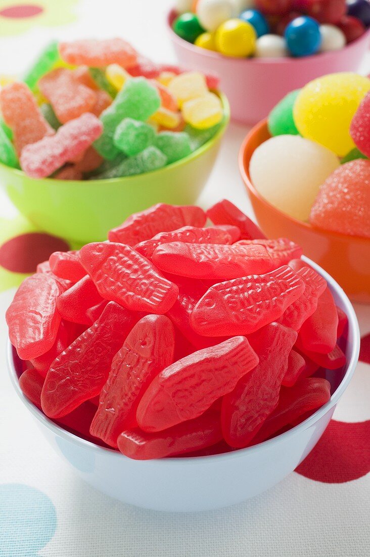 Swedish Fish and other sweets in bowls (USA)